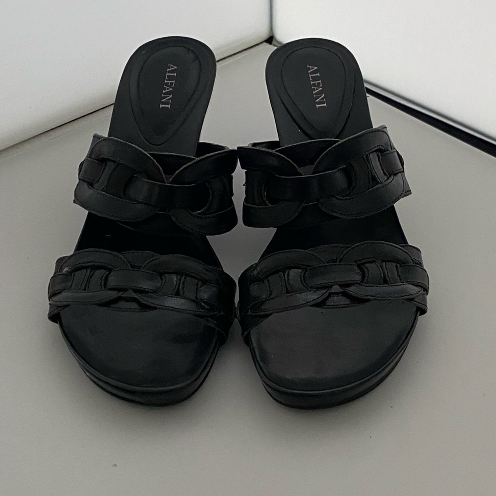 Alfani Black Braided Double-Strap Slide Mules, women’s size 7